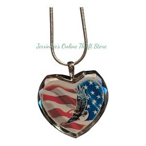 American Pride Crystal Heart Pendant Necklace